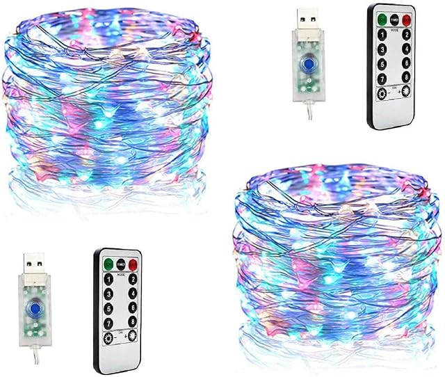 HAMON LED Fairy Lights 10M 100LED USB Low-Voltage 4-Color String Lights Copper Wire Light Waterproof RGB String Lights with Remote Control for Outdoor Garden Decor, Indoor Party Bedroom Decorations
