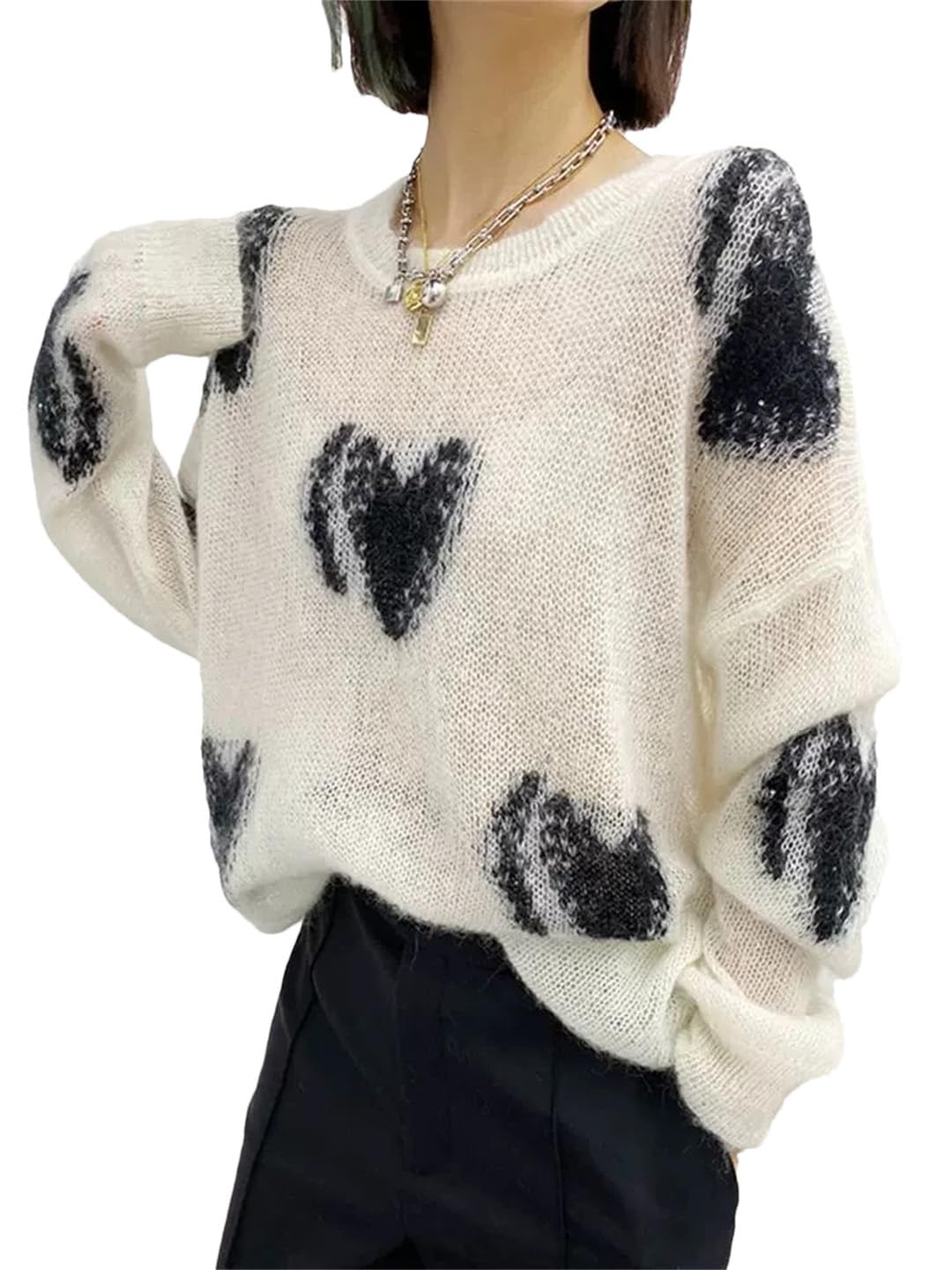 Damski top z długim rękawem Jesień/Zima Sweter Swetry Streetwear Drukowane Dzianiny Vintage Swetry
