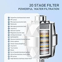 Vista 6 de Cabezal de ducha y filtro de ducha de 20 etapas, alta presión, 5 ajustes de pulverización, cabezal de ducha filtrado con 3 cartuchos de filtro