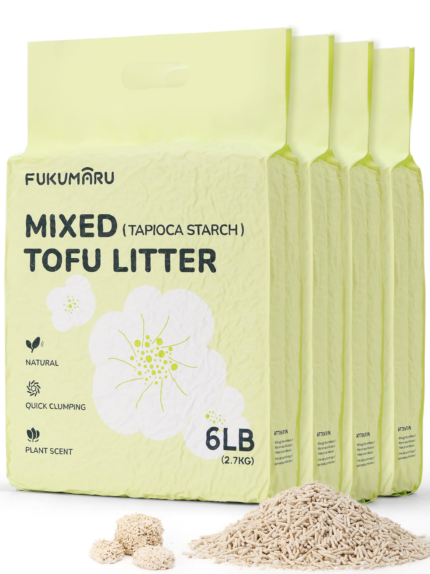 FUKUMARU Tofu Katzenstreu mit Kassava 10.8KG. Antihaftende Ultraklumpende, Staubfrei, natürlicher Gardenien-Duft, Geruchskontrolle, spült in der Toilette, Geringe Rückstände