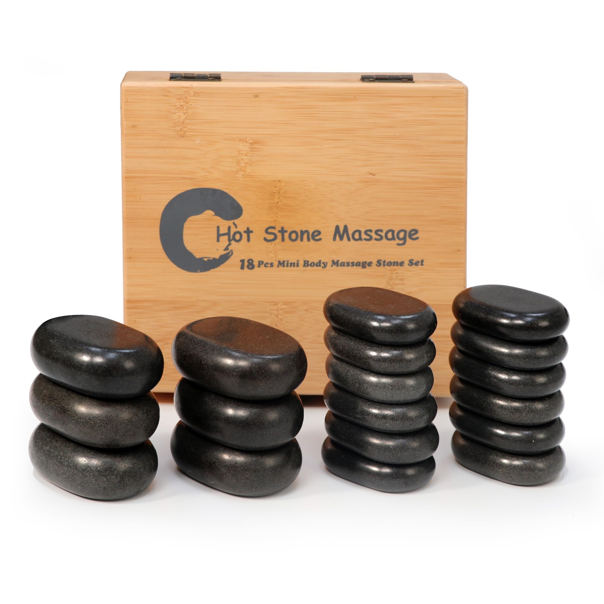 Master Massage Hot Stone - Piedras de masaje en caja decorativa de bambú (18 unidades)