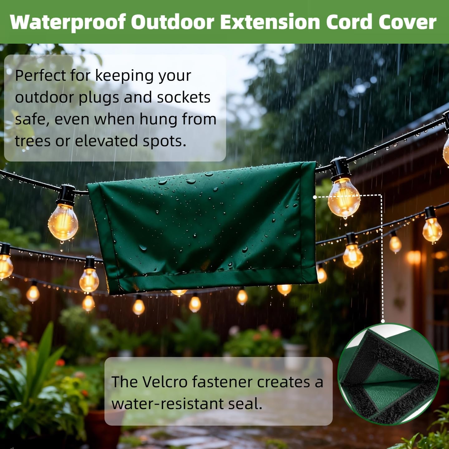 8-Pack Outdoor Extension Cord Safety Cover, 11.2 x 6 Inch, 600D Oxford Cloth Waterproof Weatherproof Plug Connector Protector with Velcro Closure, Non-Plastic Outlet Cover for Garden, Patio, Yard