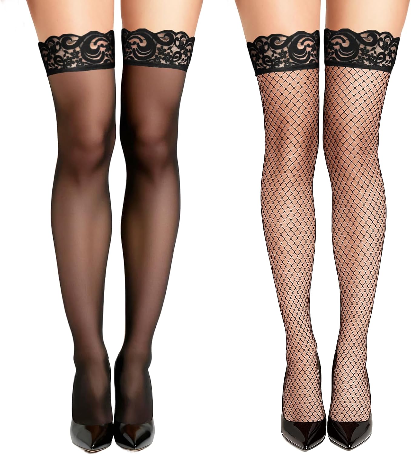 Thigh High Stockings for Women Sexy Sheer Silky Over Knee Stockings with Lace Top