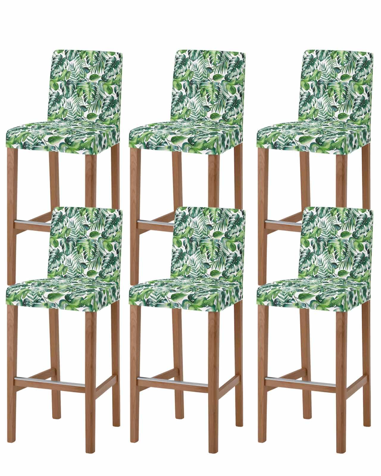 Habtucy Tropical Bar Stool Chair Covers Set of 6 with Back, Stretch Barstool Slipcovers Washable, Green Palm Leaf Summer Plant Pub Counter Height/Swivel/Cafe/Dining Room Chairs Seat Furniture Cover