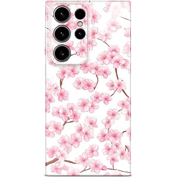 ONEFLOW Flower Cover for Samsung Galaxy S24 Ultra Case in Floral Look Floral Designer Case Mobile Phone Protective Case with Camera Protection Hard Case Thin Mobile Phone Case Floral Pattern Cherry Blossoms