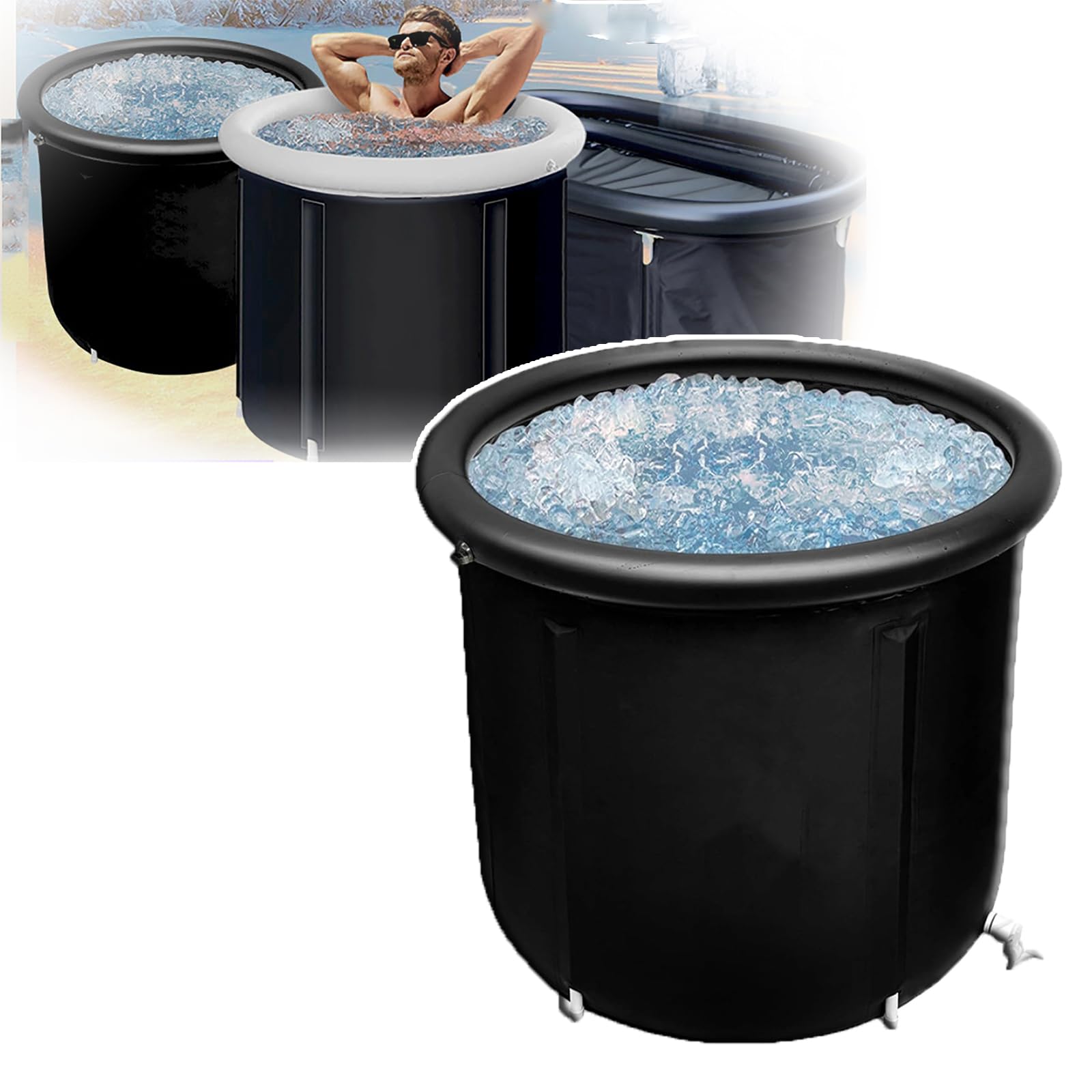 Bañera inflable portátil con anillo de viento antifugas y estructura plegable cómoda