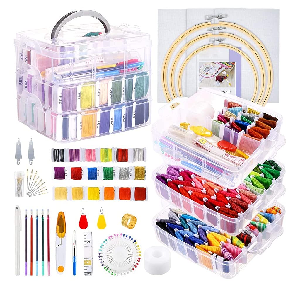 Kit de 254 Piezas de Hilo de Bordar, Hilo de Punto de Cruz, Tijeras, Agujas y Accesorios de Costura para Regalo de mamá.