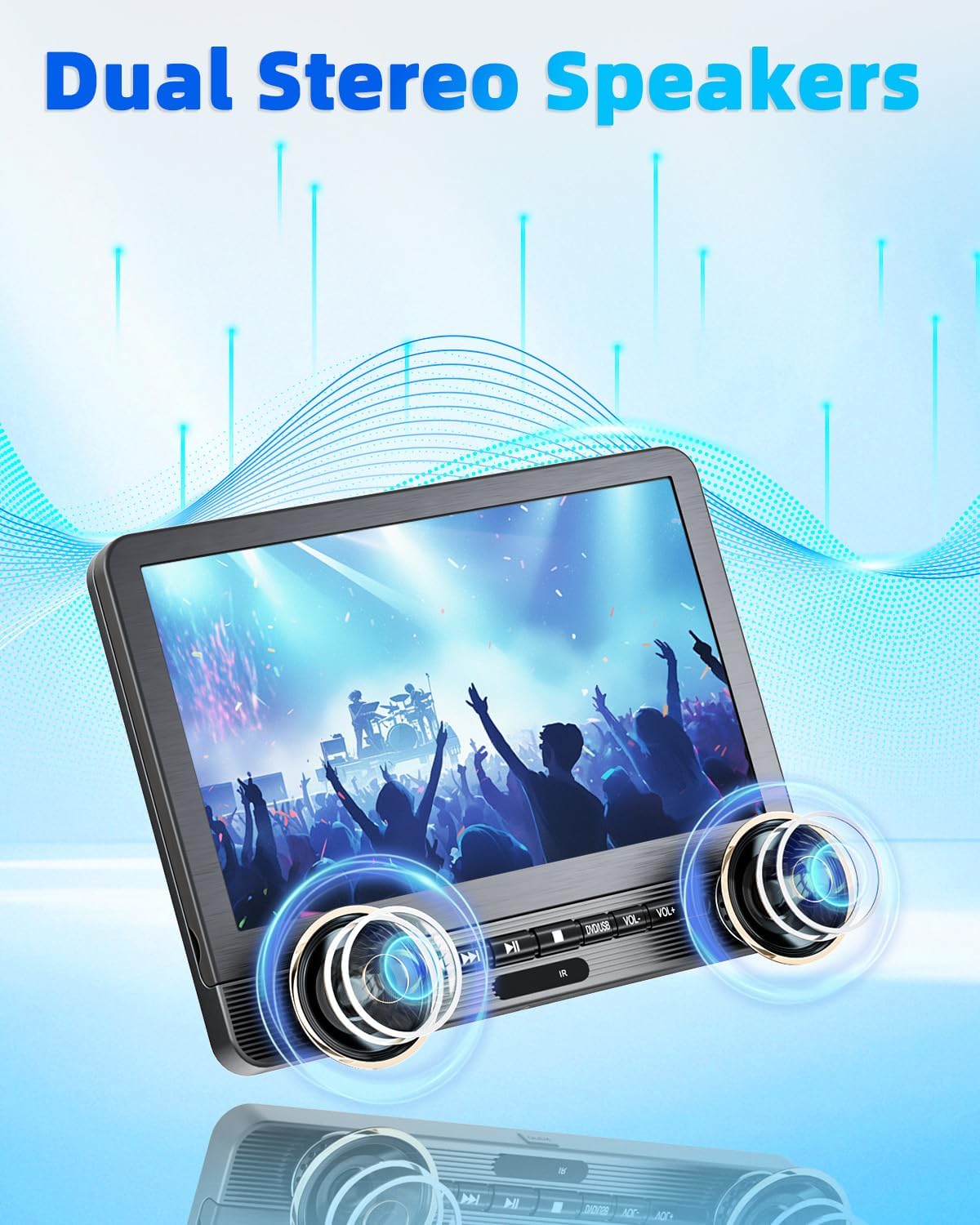 12.5" Car DVD Player Dual Screen - DVD Player for Car Support USB/Sync TV, Straps Easy to Install, All Region, Dual Stereo Speakers Ideal for Long Road Trips