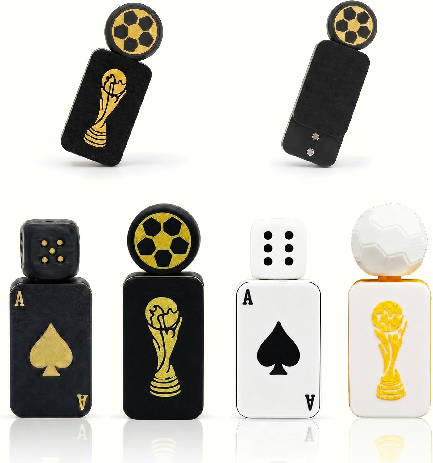 3D Printed Fidget Toys, Magnetic Fidget Slider, Dice Fidget Spinner, Poker Push Card, Relieve Stress Anxiety ADHD, Desk Gadgets Gift for Men Dad Teens, 4pc