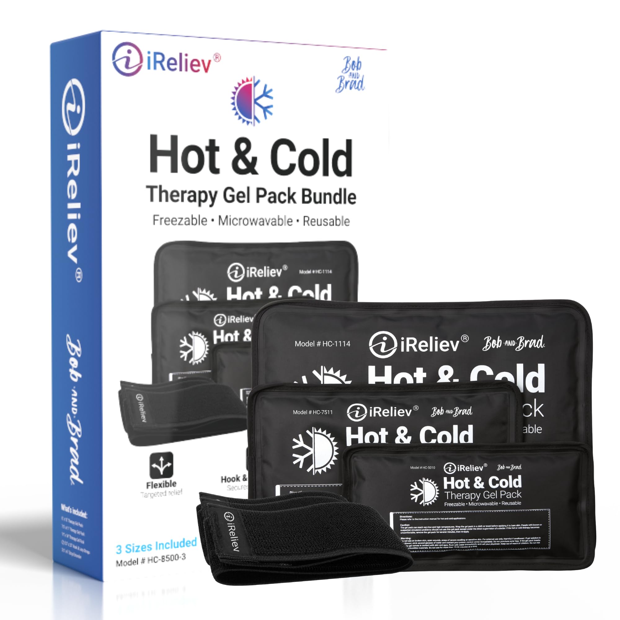Hot & Cold Therapy Gel Pack KIT: Includes Small, Medium & Large Combo Pack with 2 Free Straps& 6" Extender - Hot & Cold Relief, Reusable, Freezable & Microwaveable, Pain & Muscle Soreness