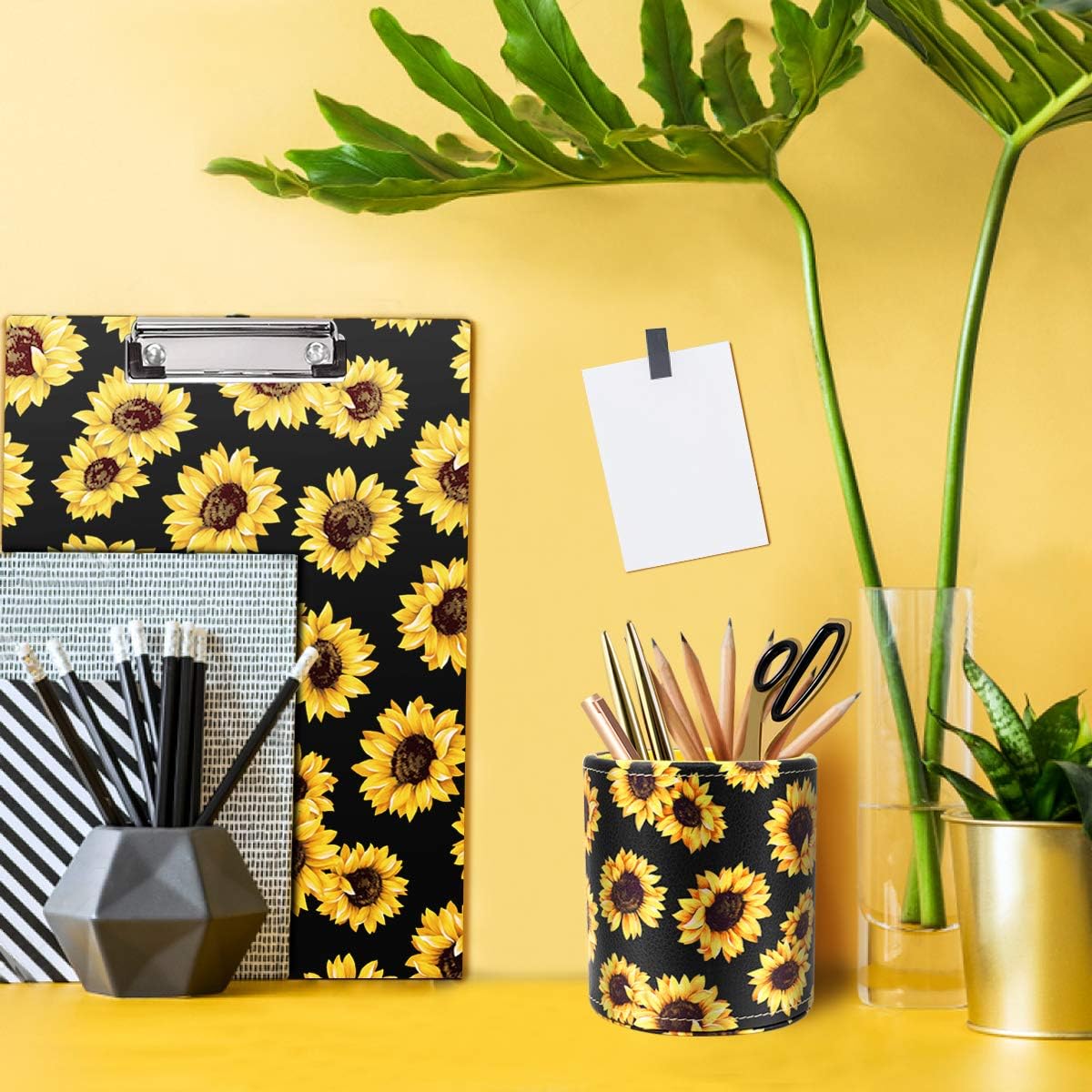 Round Leather Pen Holder for Desk, Sunflower image 5