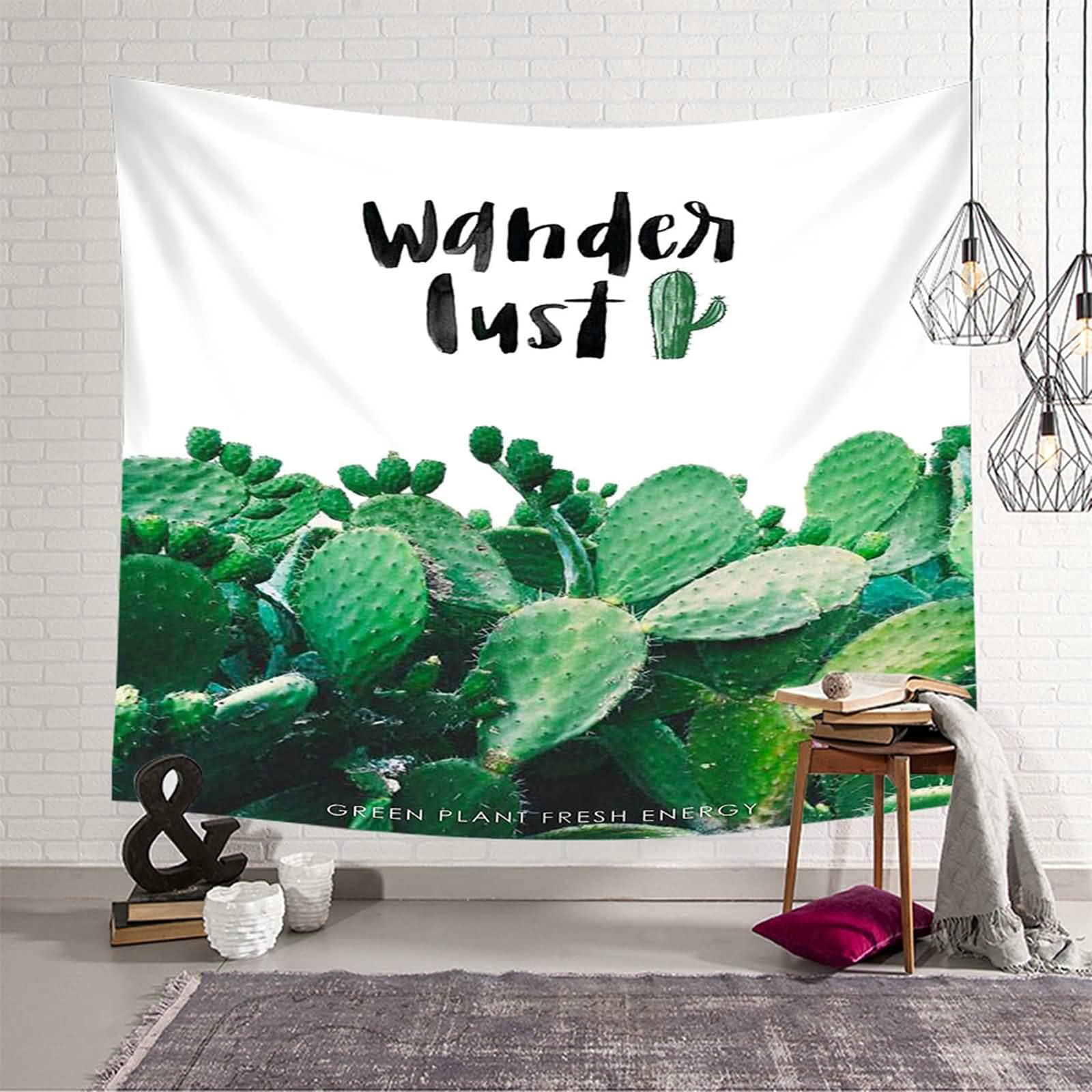 Tapestry Wall Hanging Cactus Wall Decoration Polyester Tapestry Green 200 x 200 cm