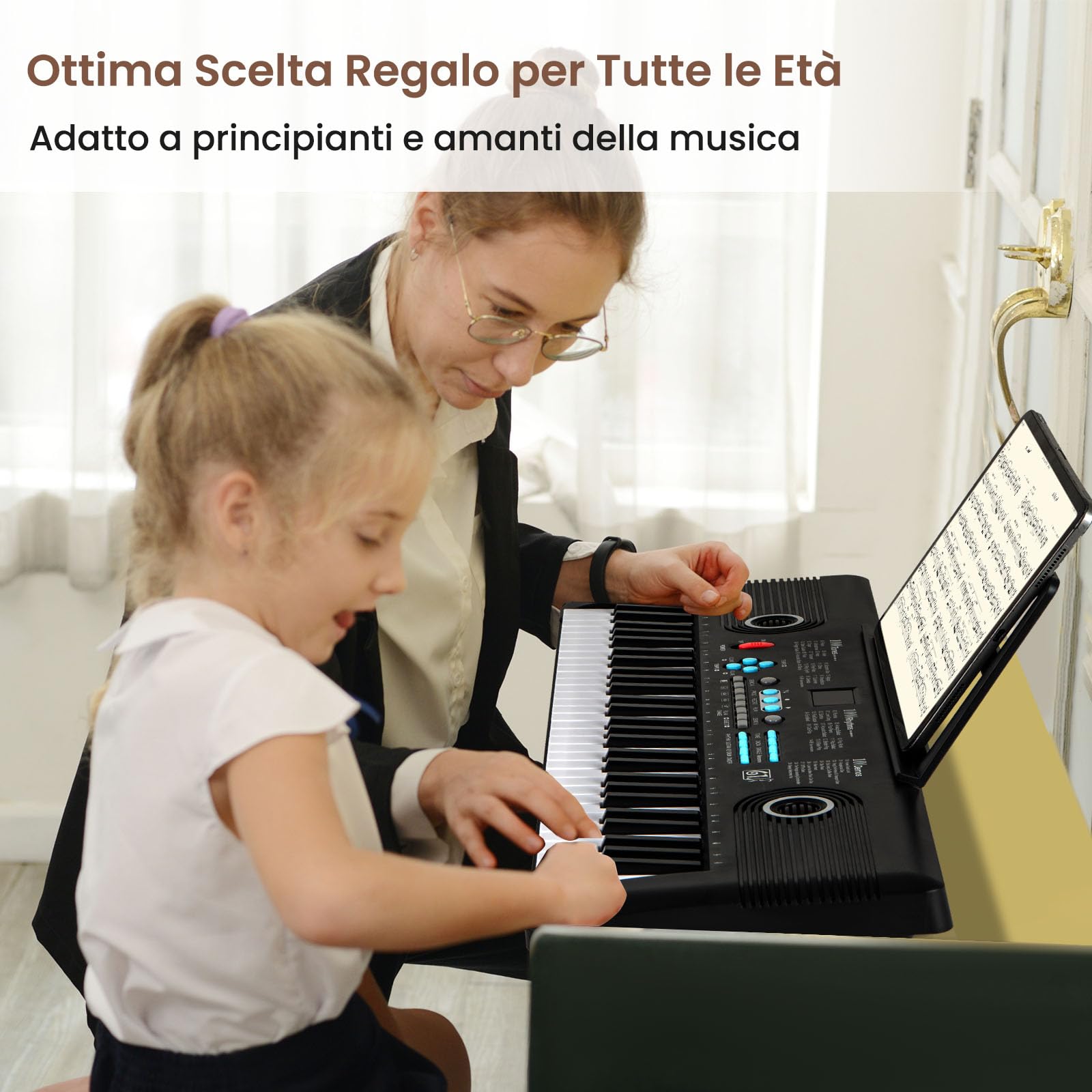 COSTWAY Pianoforte Digitale a 61 Tasti, Pianoforte Elettronica con Supporto, Microfono, Pianoforte Portatile con Adesivi per Tasti e Borsa da Trasporto, per Bambini e Adulti (Nero)