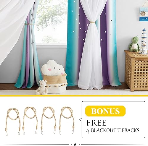 Miniatura 3 de NICETOWN Cortinas opacas con diseño de estrellas para habitaciones de niñas, cortinas de princesa para ventana de dormitorio, con aislamiento