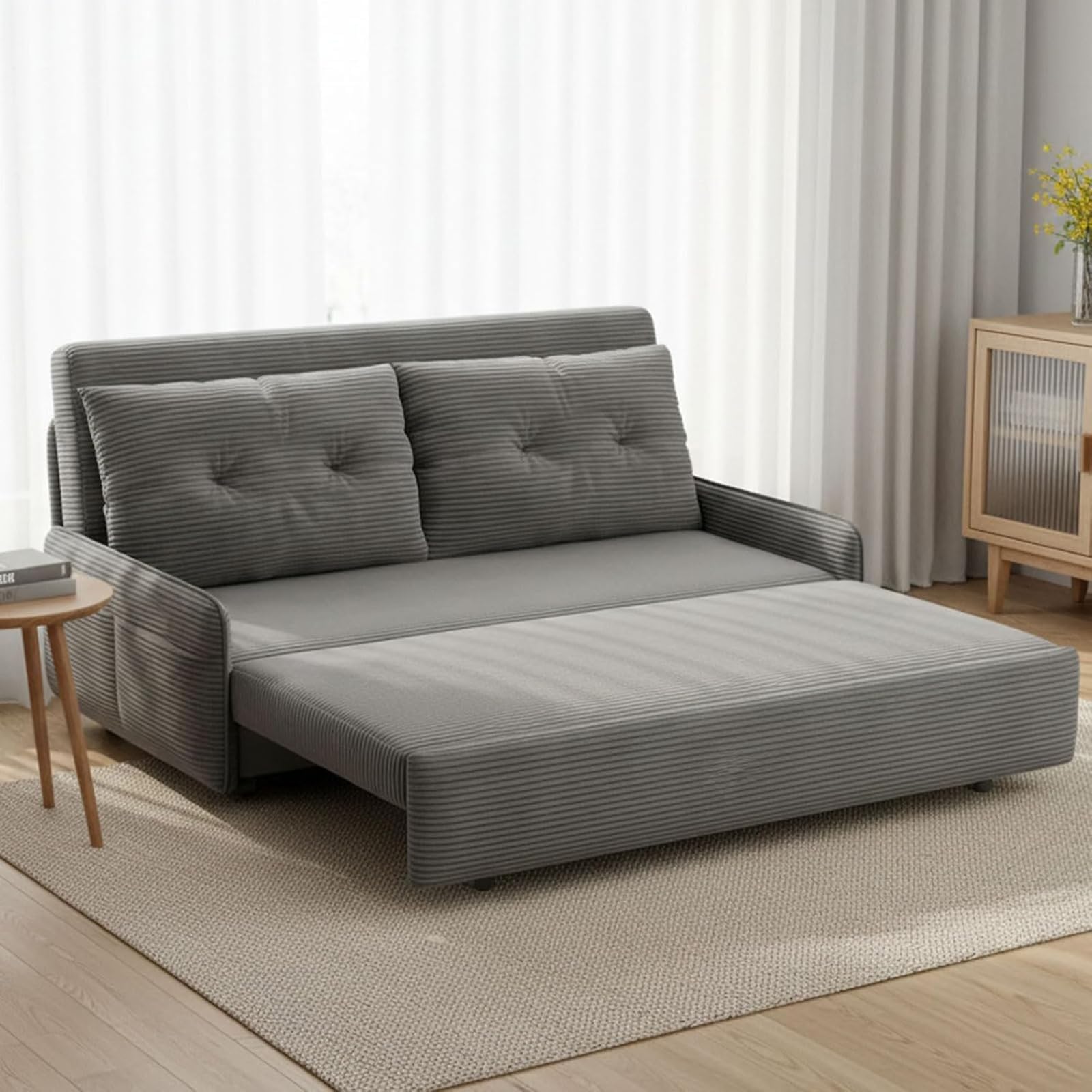 3-in-1 Schlafsofa, 2-Sitzer Sofa mit Schlaffunktion, Kordsamt Schlafcouch