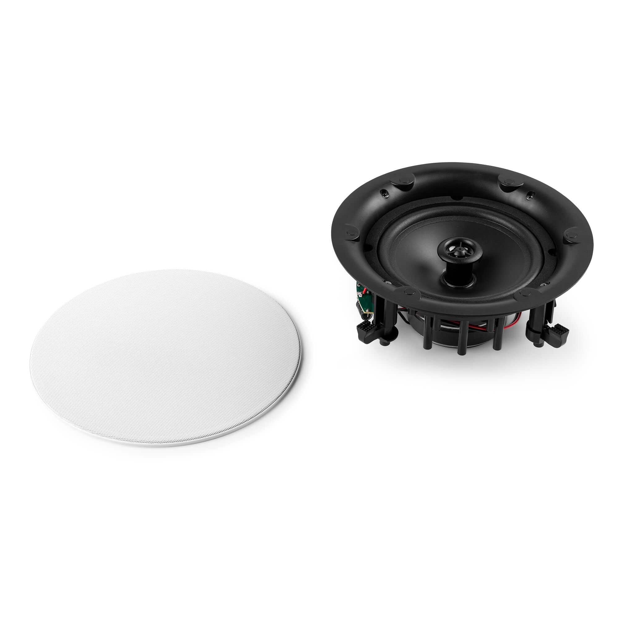 Power Dynamics Powerline B50BSet Amplificateur Mural Stéréo 2x25W Noir avec 2 Enceintes de Plafond 6,5" Blanches, Installation Discrète, Idéale Maison et Pro