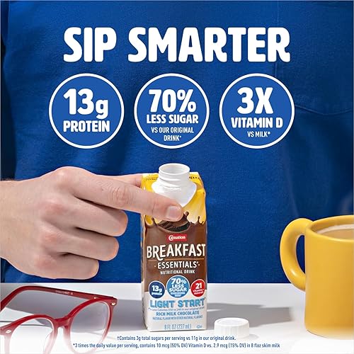 Vista 3 de Carnation Breakfast Essentials Light Start listo para beber, rico chocolate con leche, caja de 8 onzas líquidas (paquete de 24)
