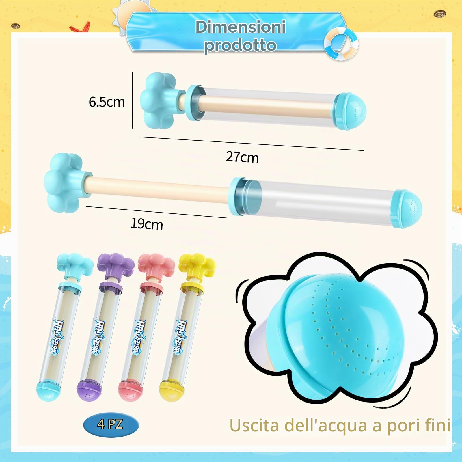 4 Pezzi Fuochi d'artificio Pistola ad Acqua - 27cm, Pistole ad Acqua Giocattolo per Bambini, Fuochi d'artificio Water Squirter per Ragazzi Ragazze, Feste, Spiaggia, Giocattolo Divertente per Piscina