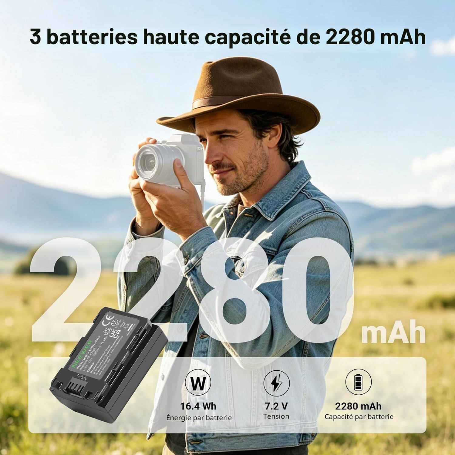 NEEWER Kit de NP-FZ100 Batterie Rechange et Chargeur Compatible avec Sony