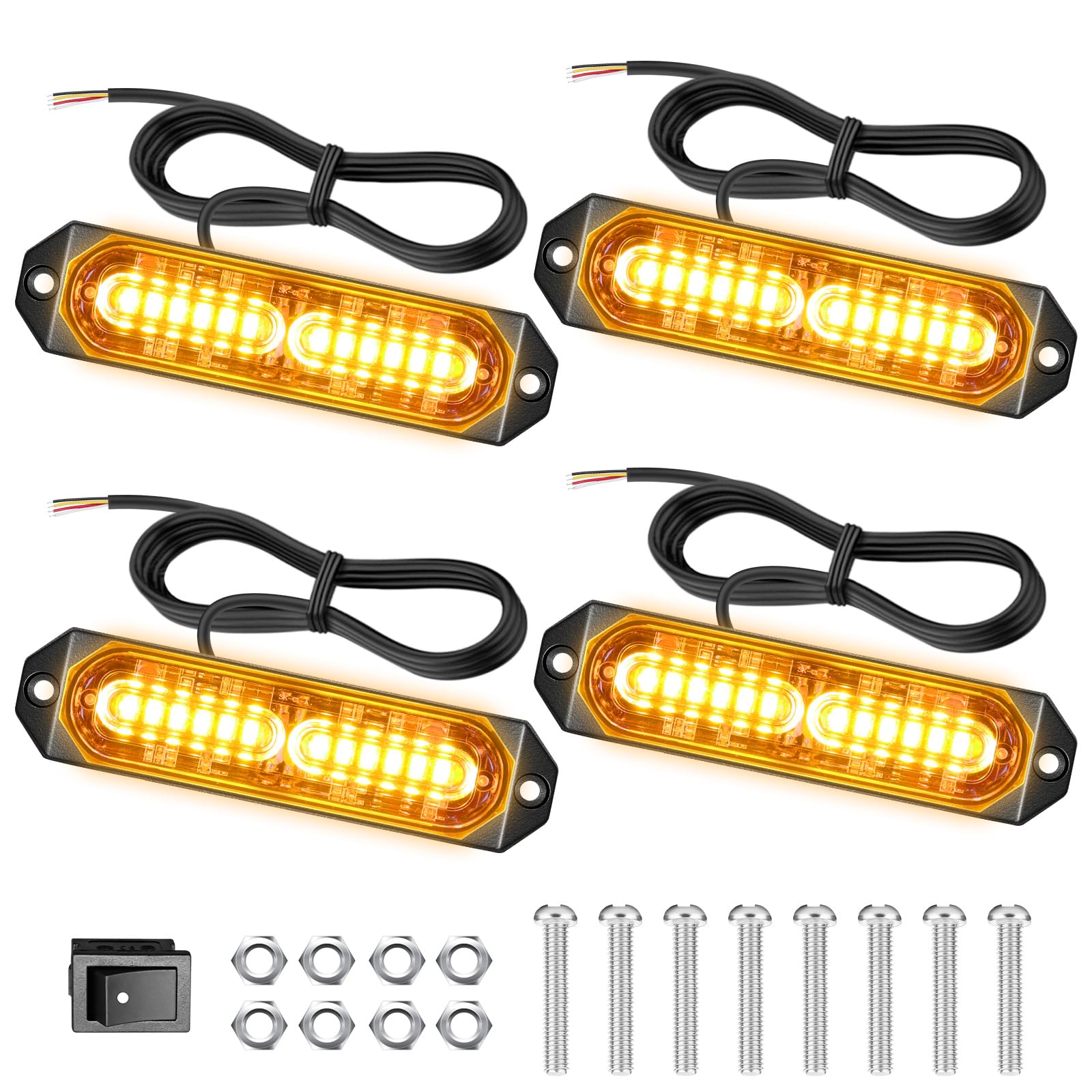 4 x 12 Led lampeggiatore arancione, 12v girofaro led 12v luce di avvertimento con 21 modalità stroboscopiche lampeggianti IP67 striscia di luce stroboscopica per camion trattore auto