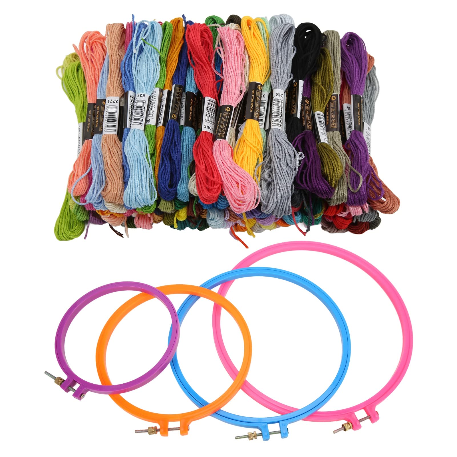 MEMEWOCA Kit da ricamo Cerchio da ricamo in seta in plastica rotonda Capannoni Filo da ricamo Strumenti per ricamo fai-da-te