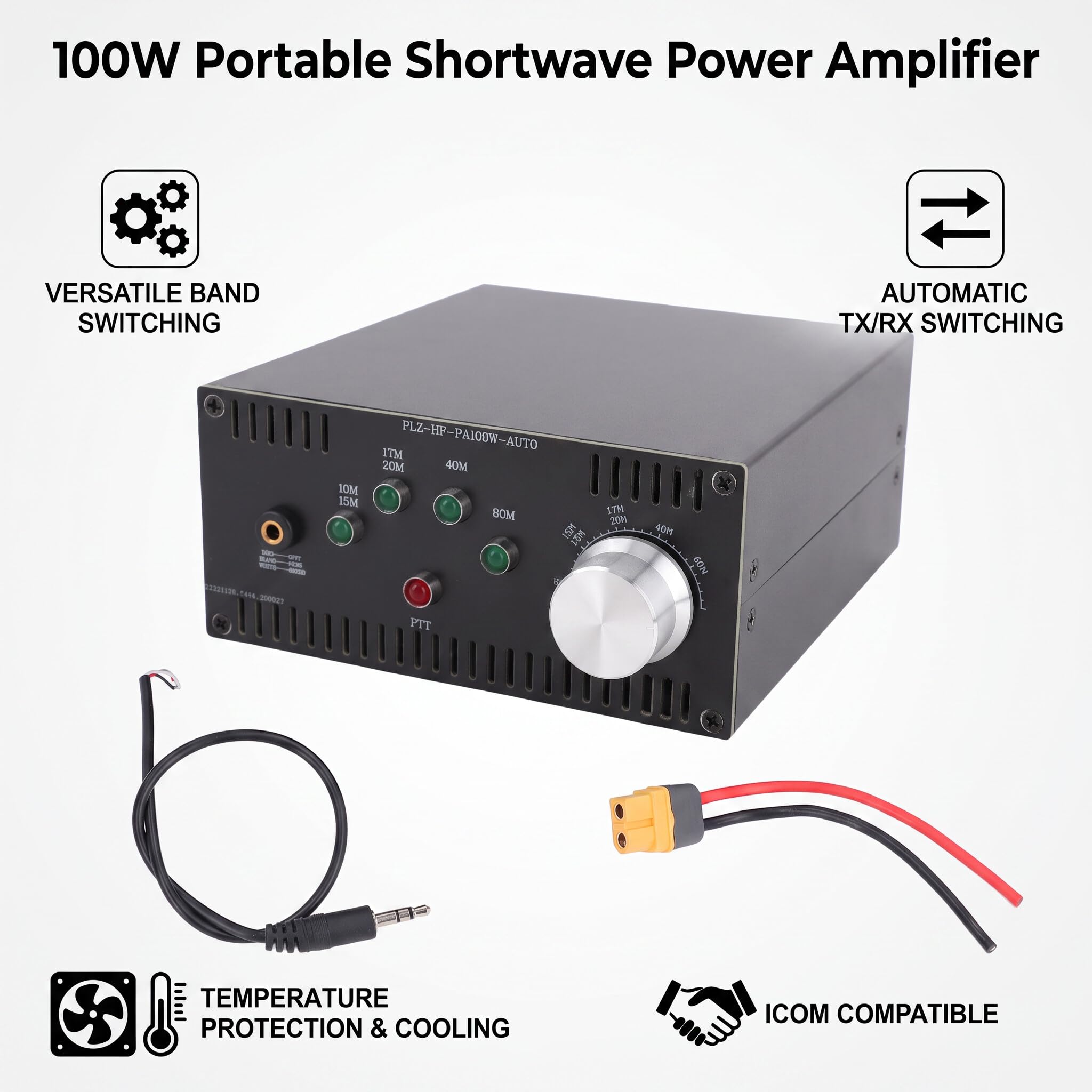 Marhynchus Amplificateur de Puissance Portable à Ondes Courtes, Sortie 80-120 W, Gamme de Fréquences 2 MHz-30 MHz avec Boîtier en Alliage D'aluminium et Ventilateur intégré, pour Bandes