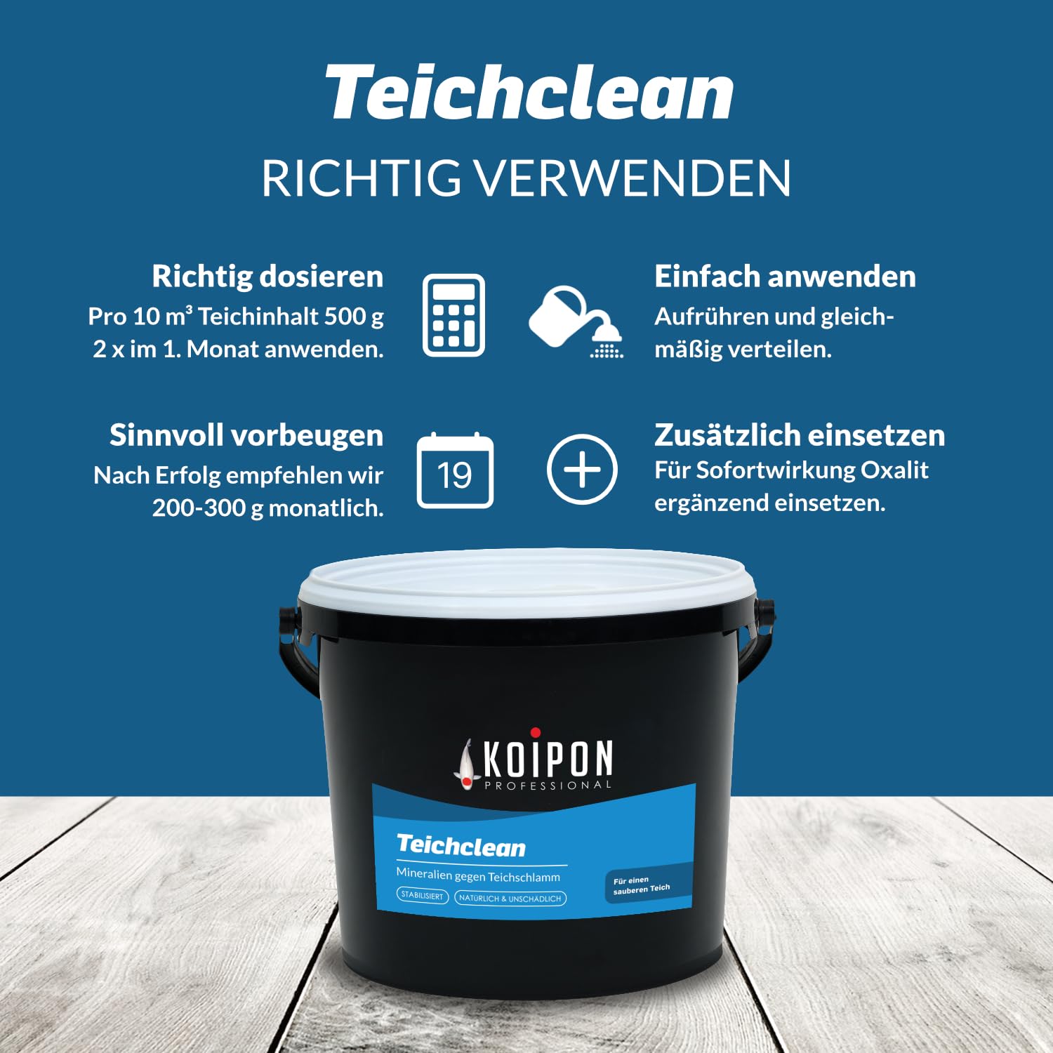 KOIPON Teichclean 1 kg Teichschlammentferner, Biologischer Abbau von Teichschlamm, Teichreinigung von Laub, Schlamm und Ablagerungen, für Fischteich oder Gartenteich
