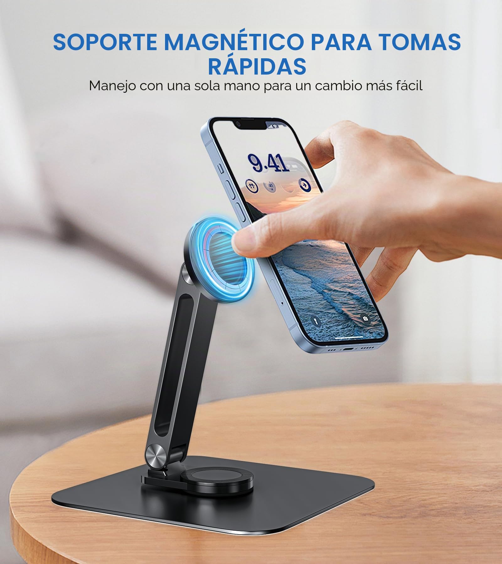 Soporte Magnético para Tabletas con Base Reforzada, Soporte de Escritorio Universal para Android/iPad, Ajustable para móviles Serie iPhone 12 al 16 para Viajes Mesa, Múltiples Ángulos