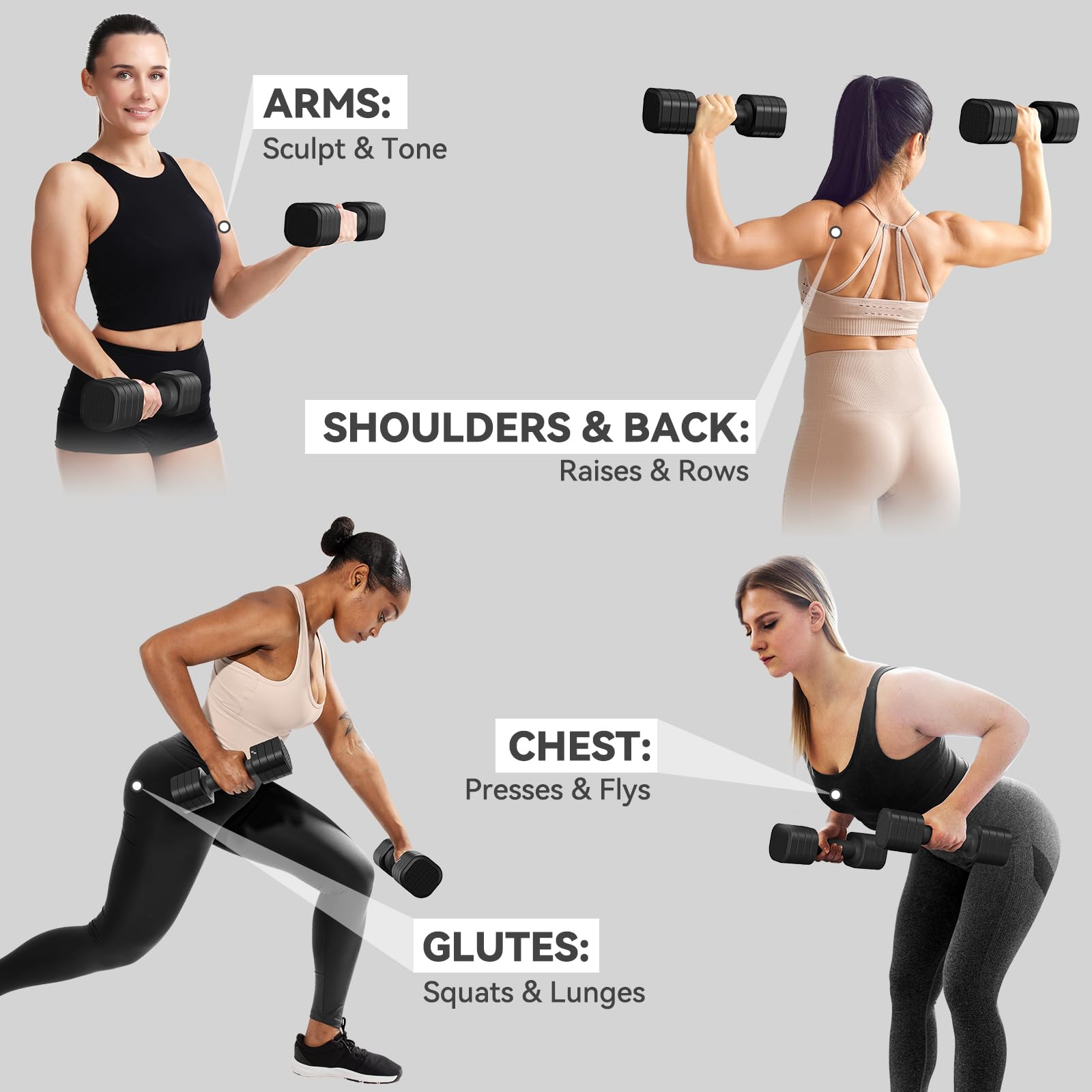 Sportneer Verstellbare Hanteln Frauen Set – Kurzhanteln 2er Set (0,9–2,3 kg pro Hantel), 4-in-1 Hanteln Set mit rutschfestem TPU-Griff,Dumbbell Set für Home Gym, Fitness & Krafttraining