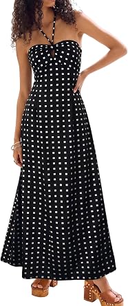 Women Beach Vacation Summer Sun Casual Long Halter Sexy Ladies Maxi Dress