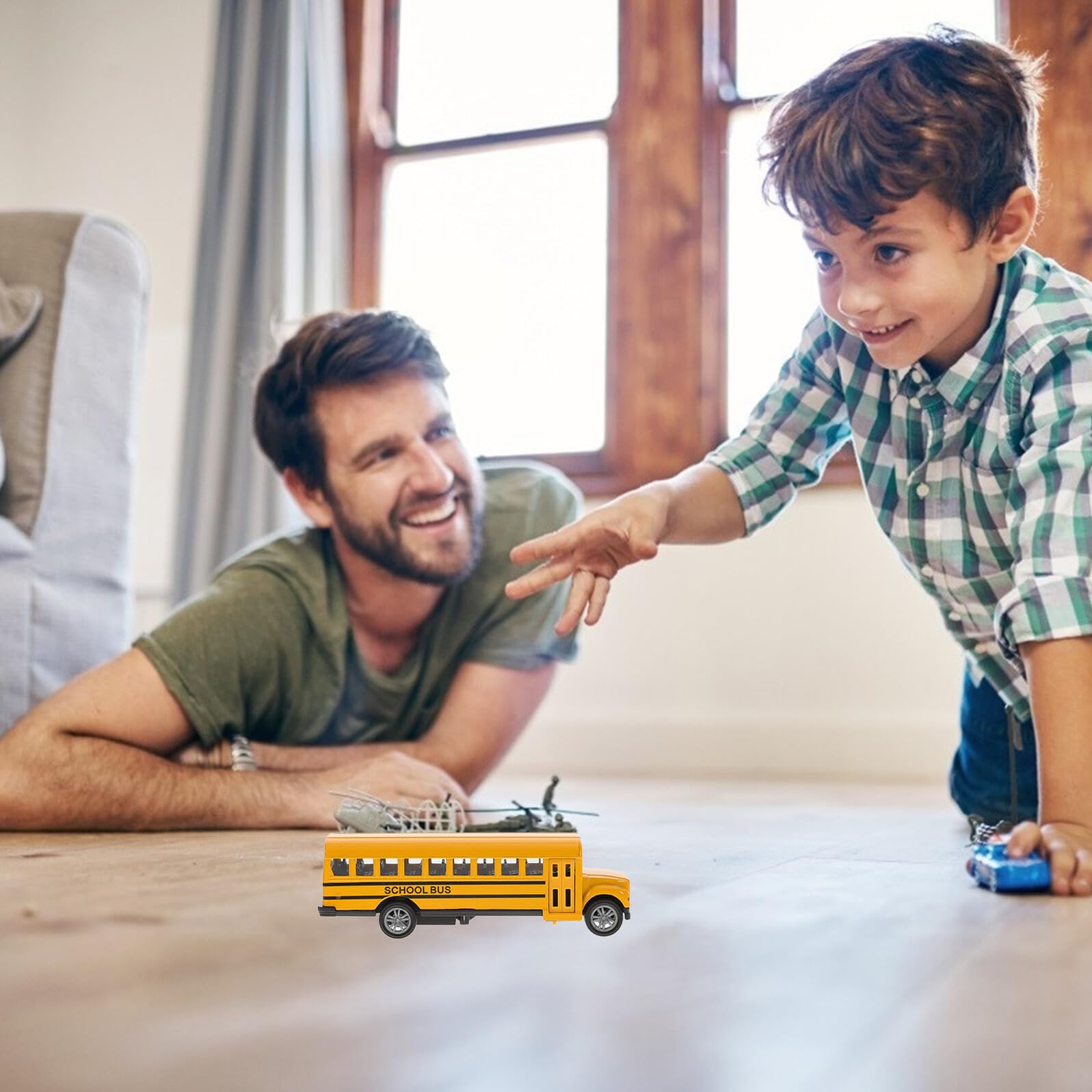 GARVALON Autobús Escolar de Juguete para Niños Pequeños Diseño Realista y Puertas Abren, Modelo de Aleación Amarillo en Pack de 2 Piezas Adecuado para Juegos Educativos