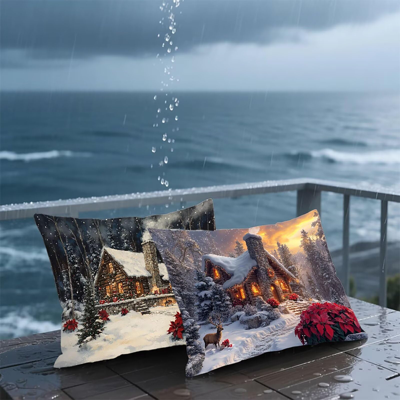 Federe Cuscino 60x80 Set di 2, Inverno Federe Cuscini Divano Lino, Rettangolari Copricuscini 60x80cm Con Cerniera Invisibile, Copricuscino per Camera Letto Casa Decorazioni Regalo, Paesaggio S-9419
