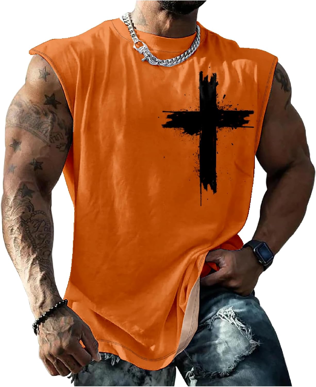 Generic Tank Tops Men Jesus Cross Nail Cross Religious Christian Breathable Undershirt Vintage Oil Painting Graphic T-Shirts