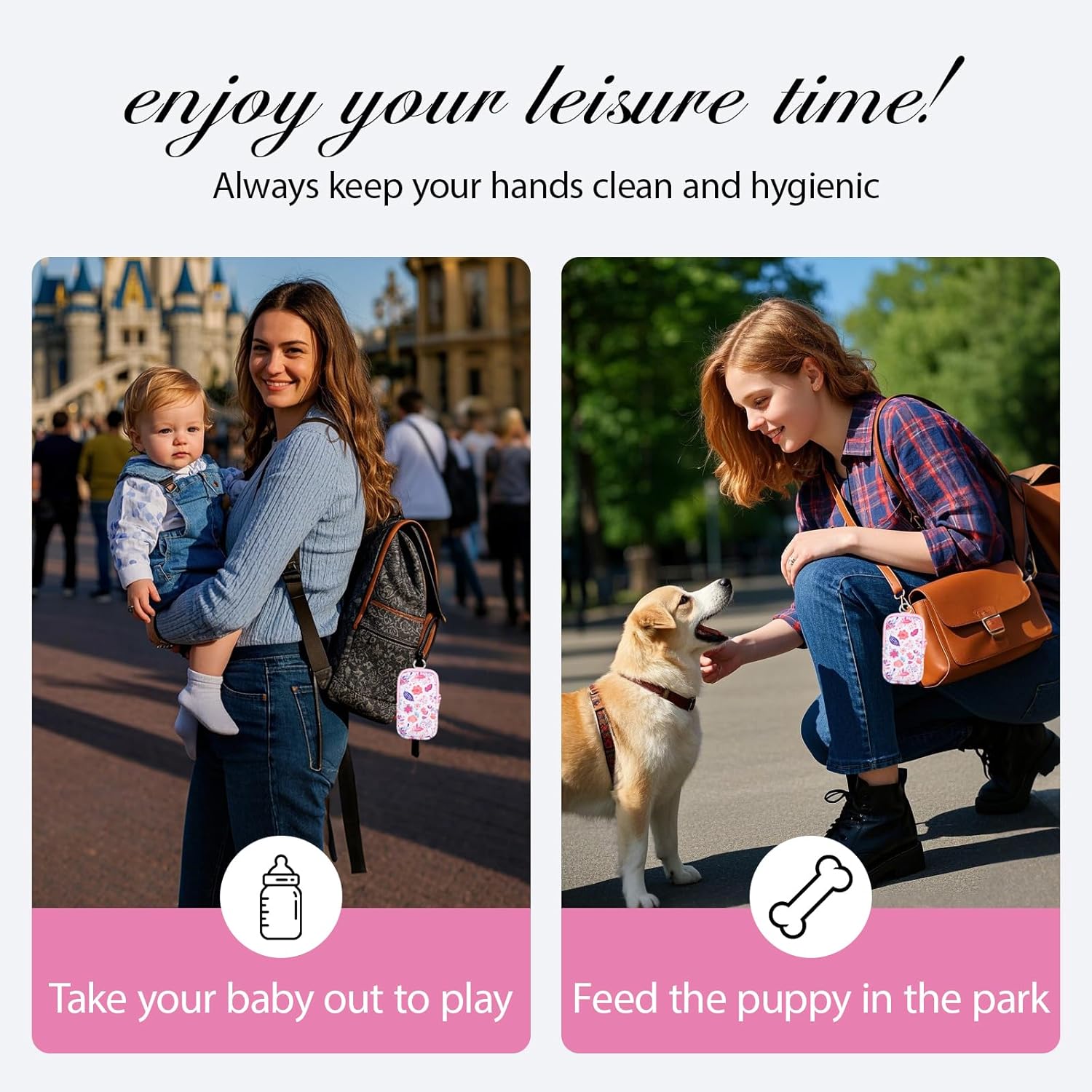 Hand Sanitizer Spray Case,Compatible with Sanitizers,Zipper Pouch for Hand Sanitizer,Cute Fashion Accessories with Snap Hook for Glow Mist and Power Mist 1FL OZ,Suitable for Outdoor(Pink Flower) - Image 2