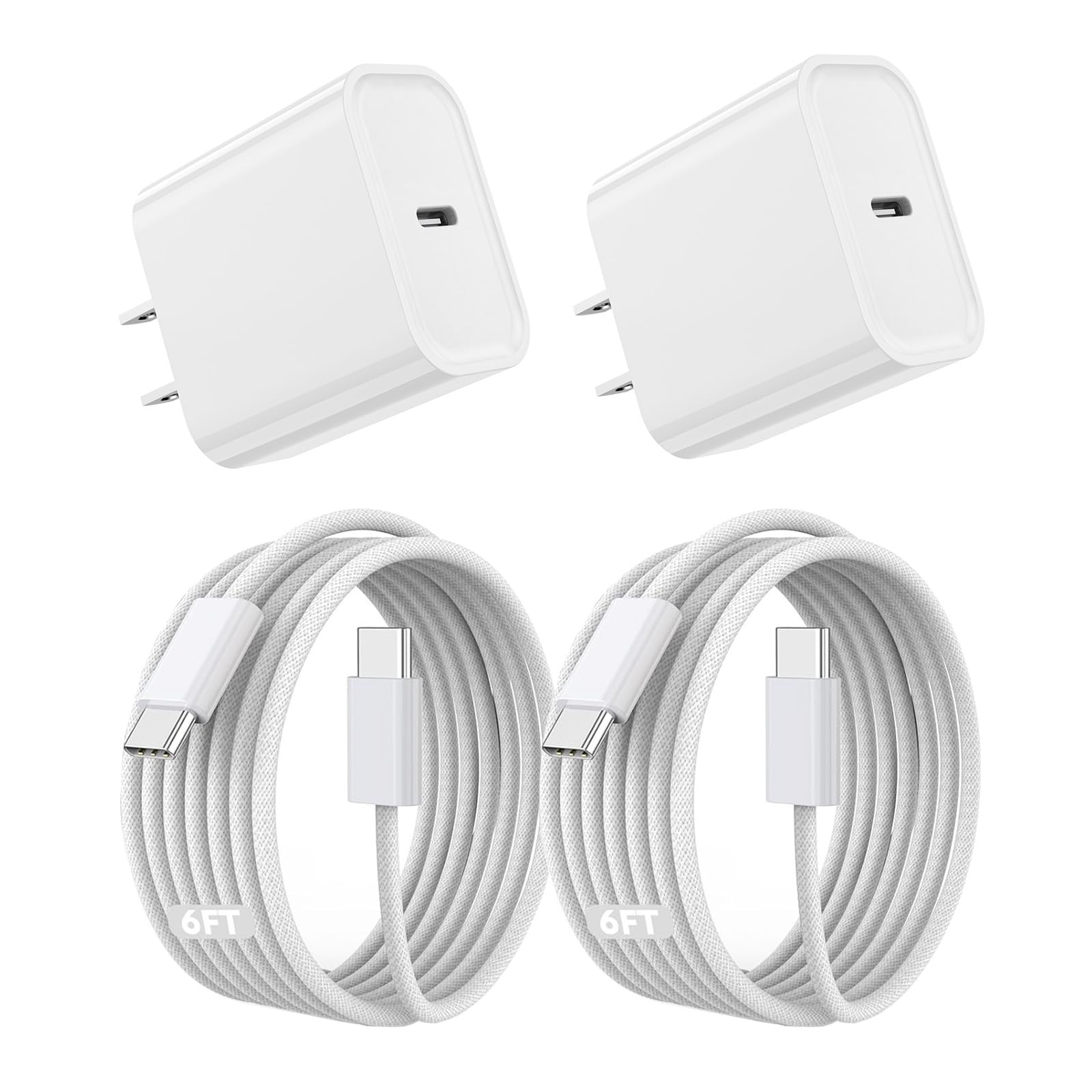 Chargeur rapide pour iPhone 17, 16 Pro Max, bloc USB-C de charge rapide de 20 W [certifié Apple MFi] avec câble tissé USB-C de 1,8 m pour iPhone 17, 16, 15 Pro Max, iPhone Air, iPad Pro/Air/Mini