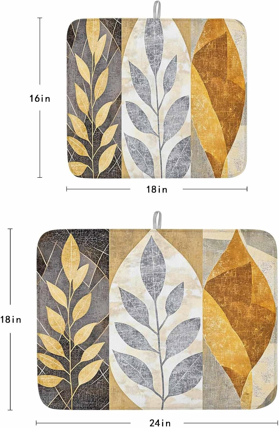 Dish Drying Mat Set of 2 Vintage Fall Leaves Microfiber Absorbent Reusable Washable Dish Drying Rack Mat Retro Stitching Texture Coffee Mat for Coffee Maker Bar Kitchen Countertops 18x24inch