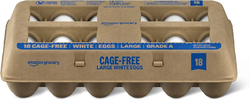 Amazon Grocery, Cage Free Large White Eggs, Grade A, 18 Ct
