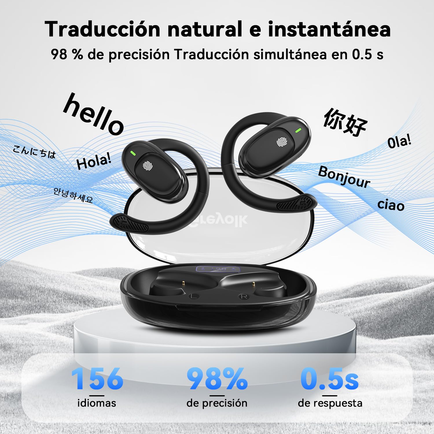Cuffie Traduzione AI 3-in-1 Bluetooth 5.4 – 164 Lingue, 6 Modalità, 42 Ore Di Autonomia, Impermeabili IPX7, Con Display LED E Driver 13 Mm