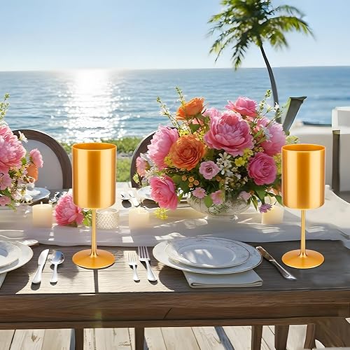 Miniatura 2 de Paquete de 24 copas de vino de plástico de 10 onzas, grandes y reutilizables, copas de champán vintage con tallo, vasos acrílicos inastillables para