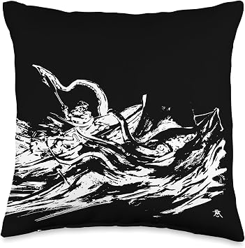 Giant squid Architeuthis fight Kim Diaz Holm picture Ink Art Throw Pillow
