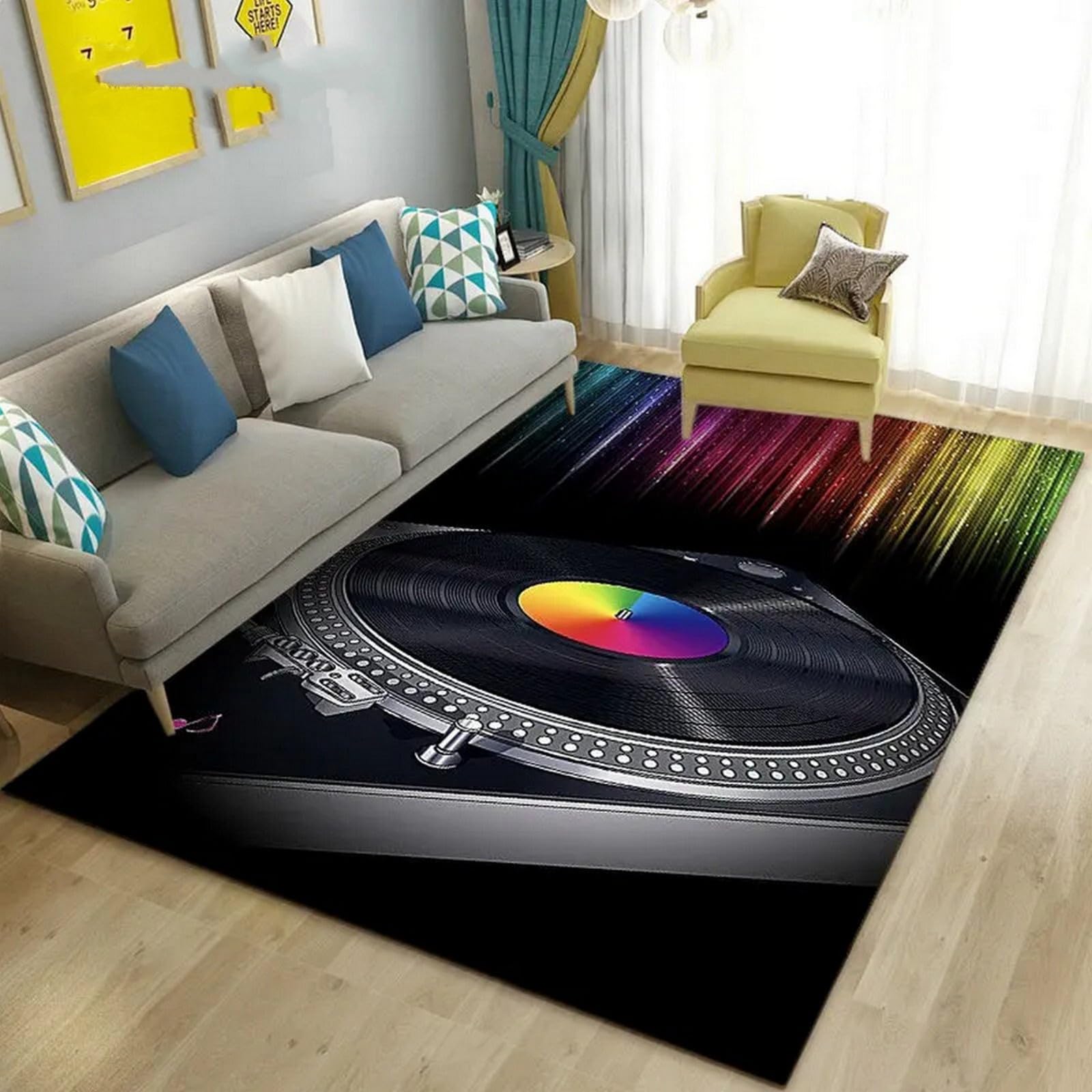 Tappeto Salotto Grande Pelo Corto, Disco In Vinile Retrò Musicale 3D Stampa Decorazione Grandi Moquette Antiscivolo, Moderno Soggiorno Bambini Camera Da Letto Domestica Tappeti 90 X 15-3038282089152
