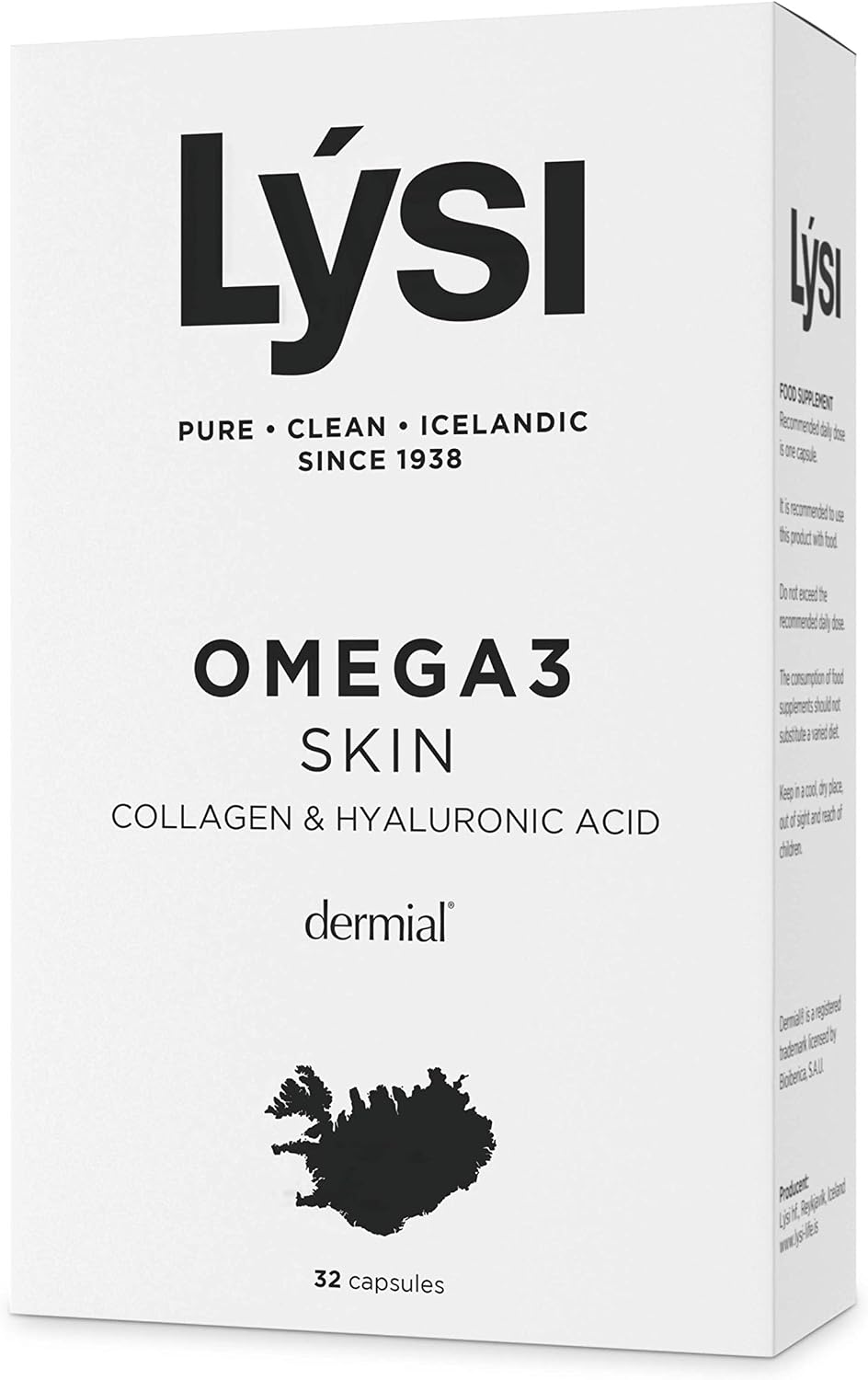 LYSI Omega-3 Skin Capsules | Omega-3 Fish Oil with Collagen, Hyaluronic Acid, Zinc, Biotin, and Vitamins B2 & B3 | EPA and DHA | Icelandic Fish Oil | Promotes Healthy & Glowing Skin | 32 Capsules