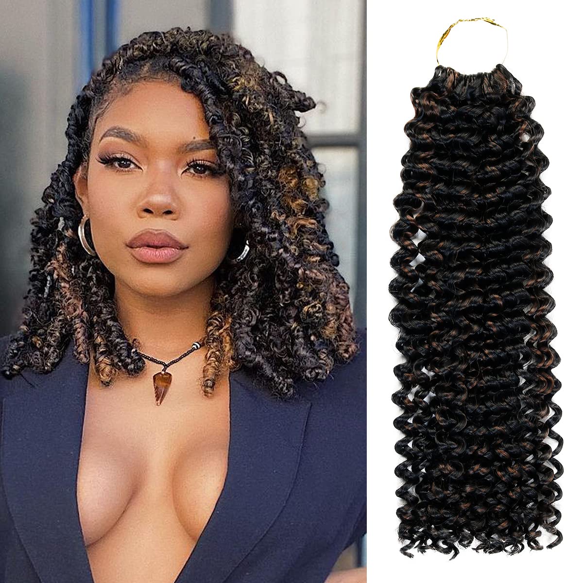 AU-THEN-TIC12 Inch 8 Packs AU-THEN-TIC Passion Twist Hair Water Wave Crochet Braids Hair for Butterfly locs Bohemian Goddess locs Synthetic Braiding Hair Extensions (12 Inch (Pack of 8), TP1B/30)