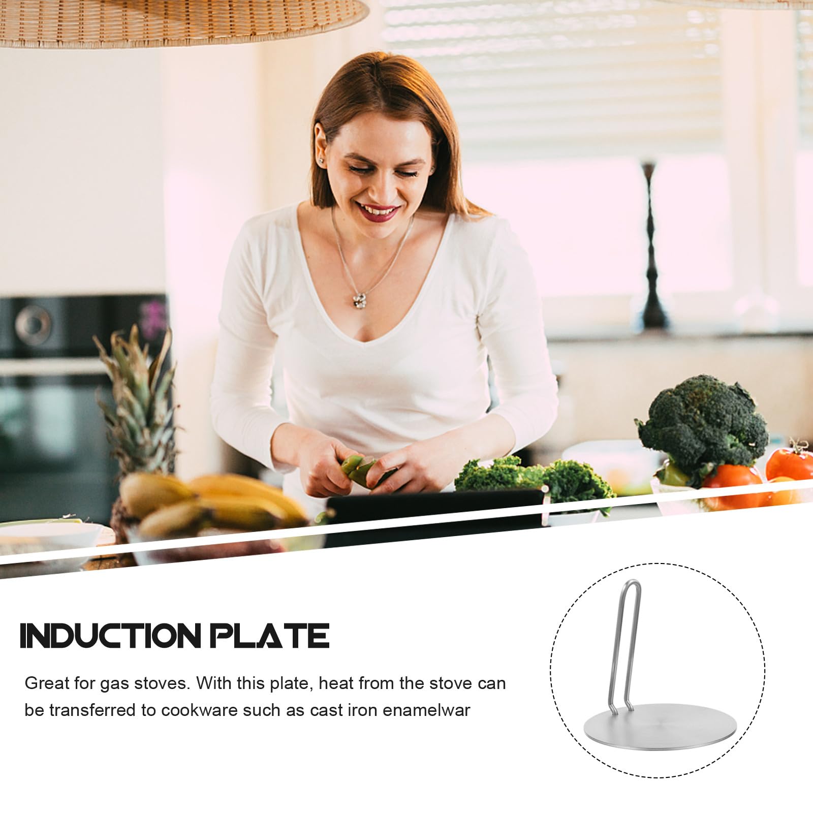Placa Difusora de Calor para Inducción y Cocina de Gas, Adaptador Metálico Inoxidable con Mango Desmontable, Distribuidor Térmico Antideslizante para Uso Doméstico