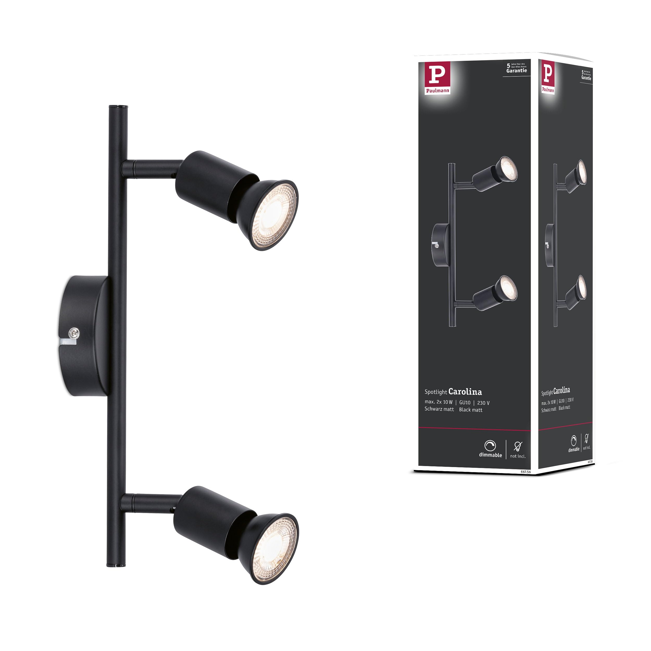Paulmann 66756 Carolina Spotlight 2-Lamp Max. 2X10 Watts Ceiling Luminaire Matt Black Spot Metal Gu10 from B&Q