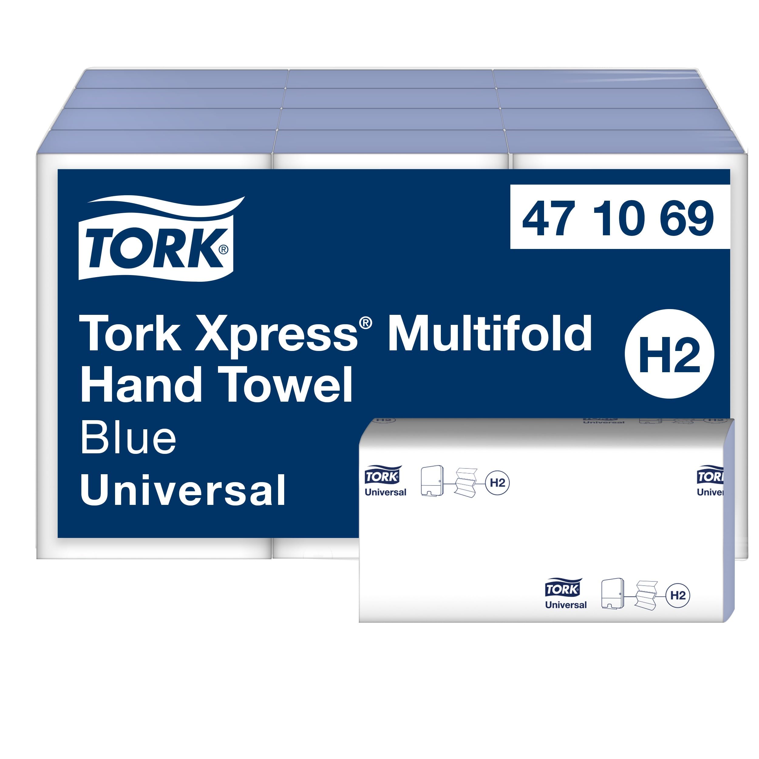 Tork Xpress asciugamani piegati a Z blu H2, qualità Universal, 1 velo, 100% fibre riciclate, 12 x 250 asciugamani, 471069