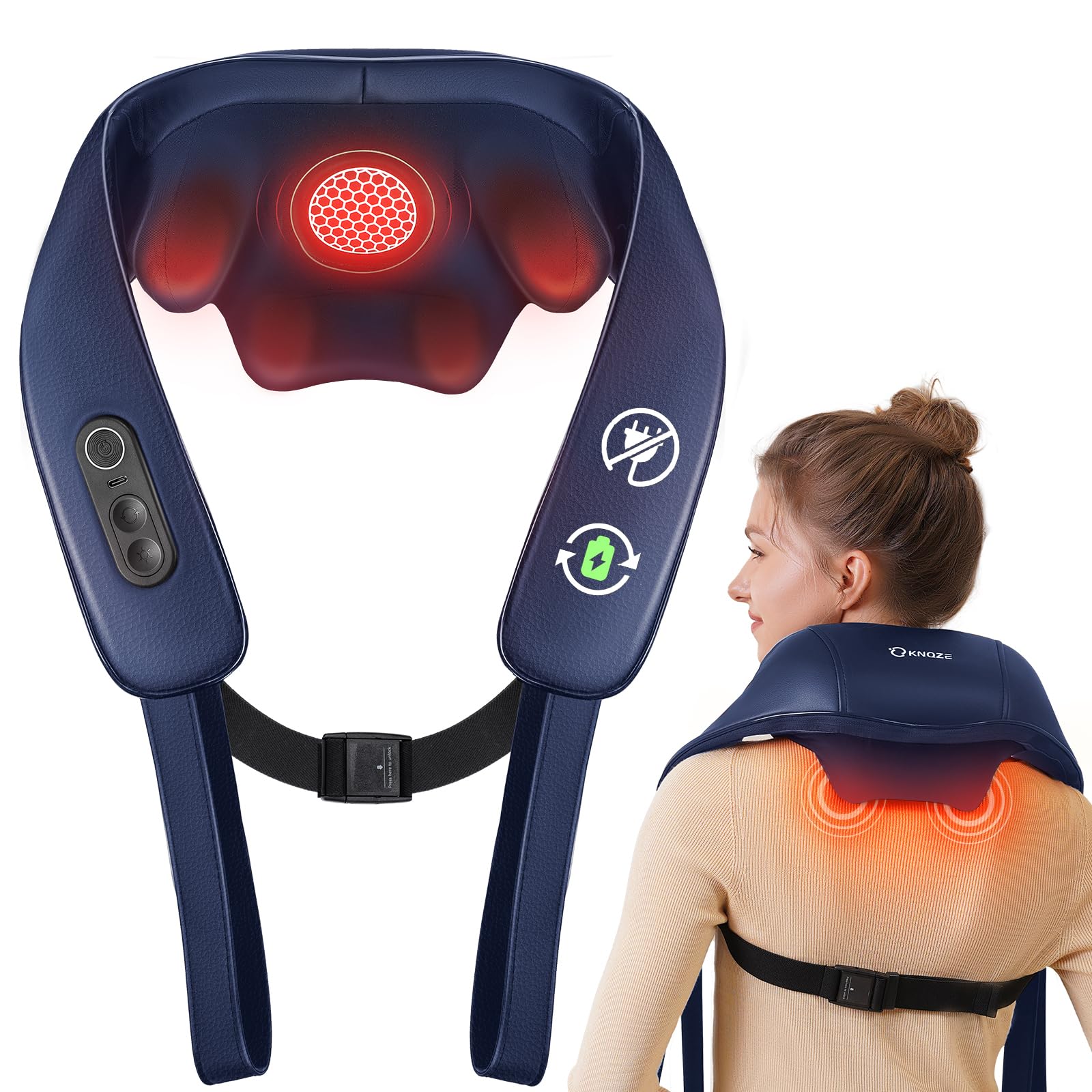 Neck and Shoulder Massager with Heat, Cordless Back and Neck Massager for Pain Relief, Upgraded Graphene Heating, 4D Shiatsu Deep Kneading for