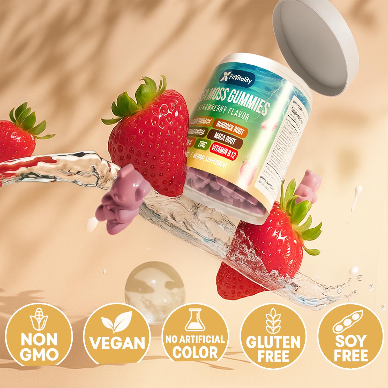 60 Sea Moss Gummies. 9-in-1 Formula. With Ashwagandha, Burdock, Elderberry. — Amazon image 6