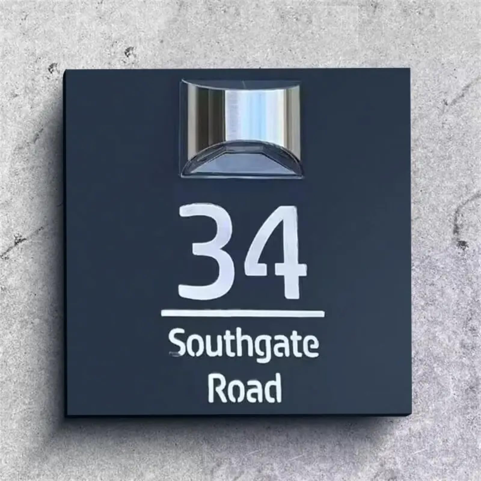 Personalized Solar House Sign with Solar Light,3D Laser Cut Door Name Plaque,LED Modern Number Plaque,Solar Adress Number Plaque (25 * 25CM,Black and Silver)