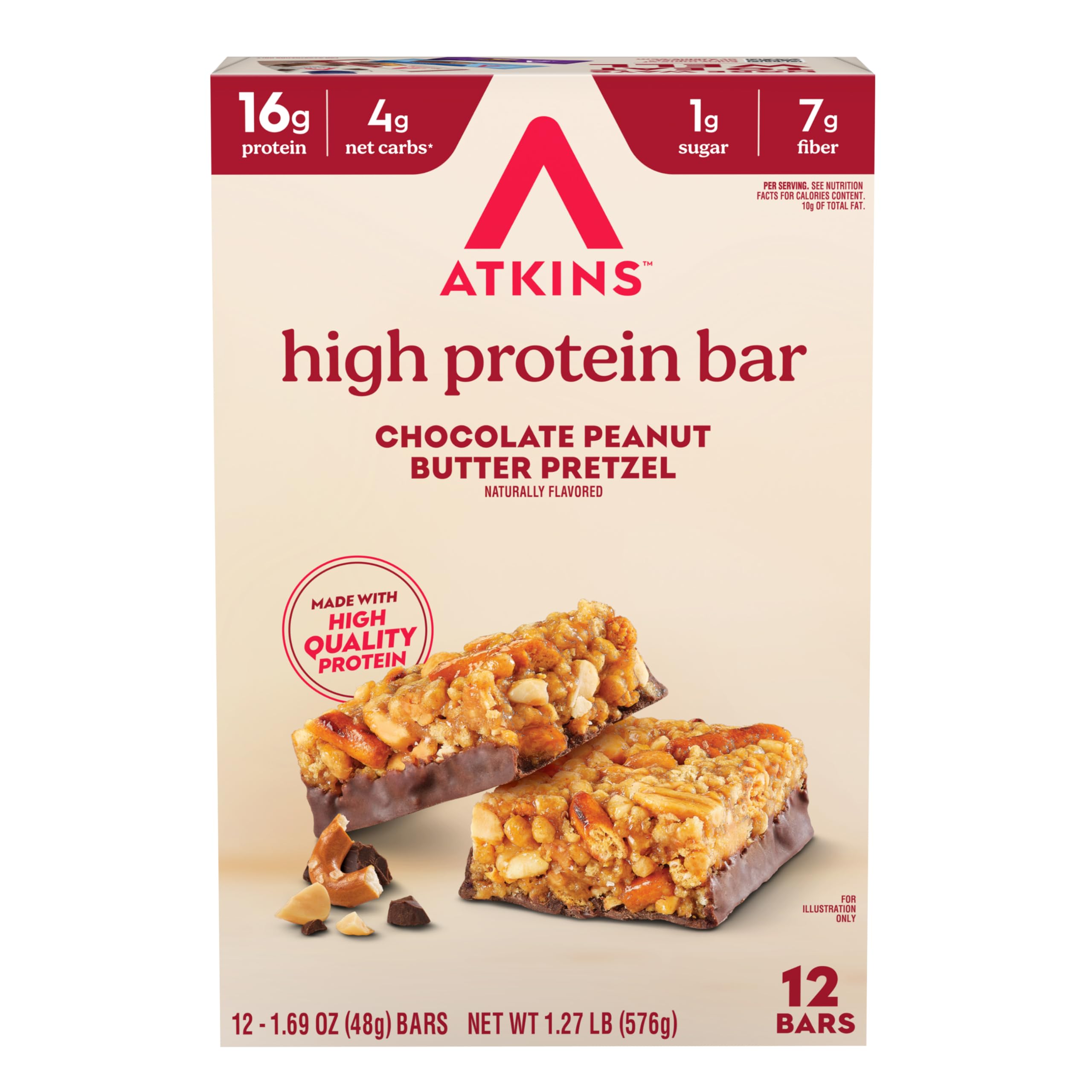 Atkins Chocolate Peanut Butter Pretzel High Protein Bar - weight loss | Mubboo